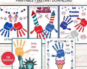 4th of July Handprint Art Craft, Printable Kids Activity, Independence Day Keepsake, Fun Preschool Project for Toddlers