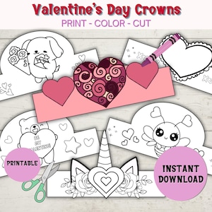Valentine Crown Craft - Valentine&#39;s Day Headband - Fun Craft for Kids - Easy DIY Printable Decor for Parties and Celebrations