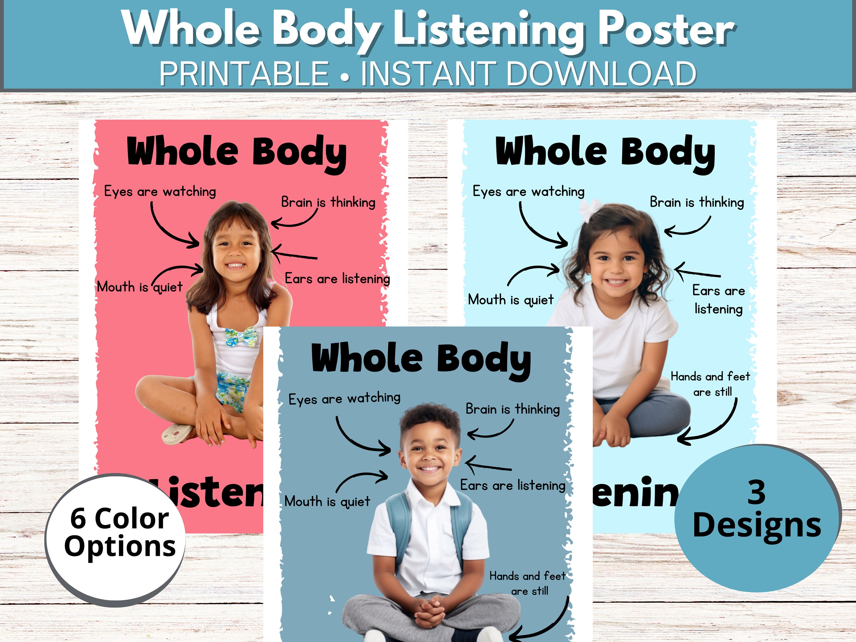 Whole Body Listening Poster Classroom Decor Kindergarten, Preschool, Elementary Classroom Art