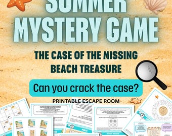 Zomermysteriespel voor kinderen | Afdrukbare strandescaperoom | Detectivepartygame | Schermvrije zomeractiviteit voor kinderen | Klasspel