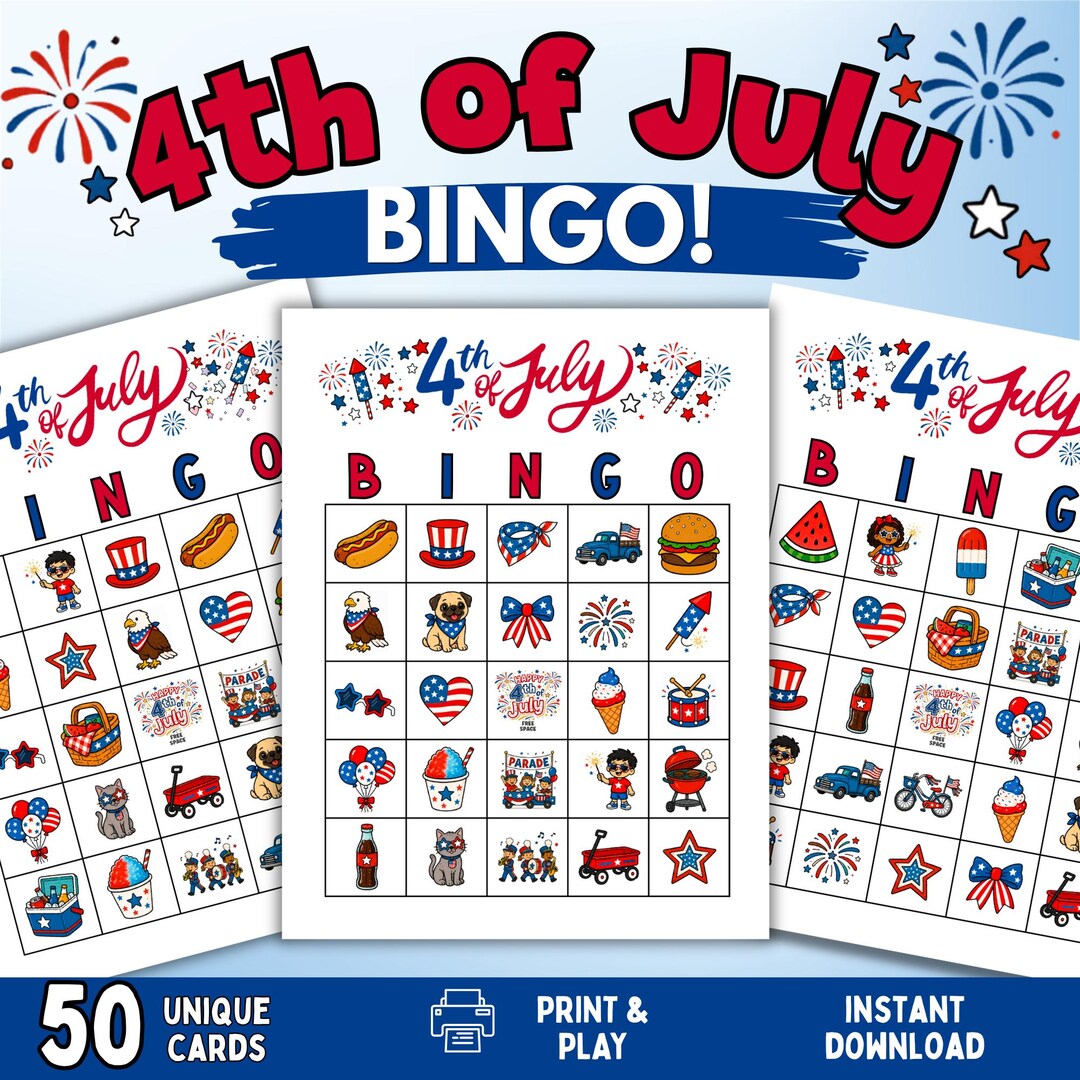 Fourth of July Bingo Printable Game | Patriotic Bingo Cards | 4th of ...