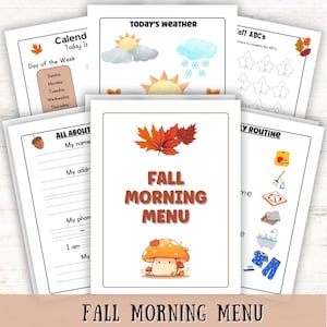 Fall Morning Menu Pages, Homeschool Morning Menu, Kindergarten Printables, Toddler Morning Basket, Preschool Worksheets, 36 Pages