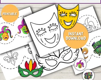 Mardi Gras Crafts | Shaker Craft | Mardi Gras Mask| Kids Mardi Gras Bundle | Family Activity, Holiday Classroom Craft |  Fortune Teller