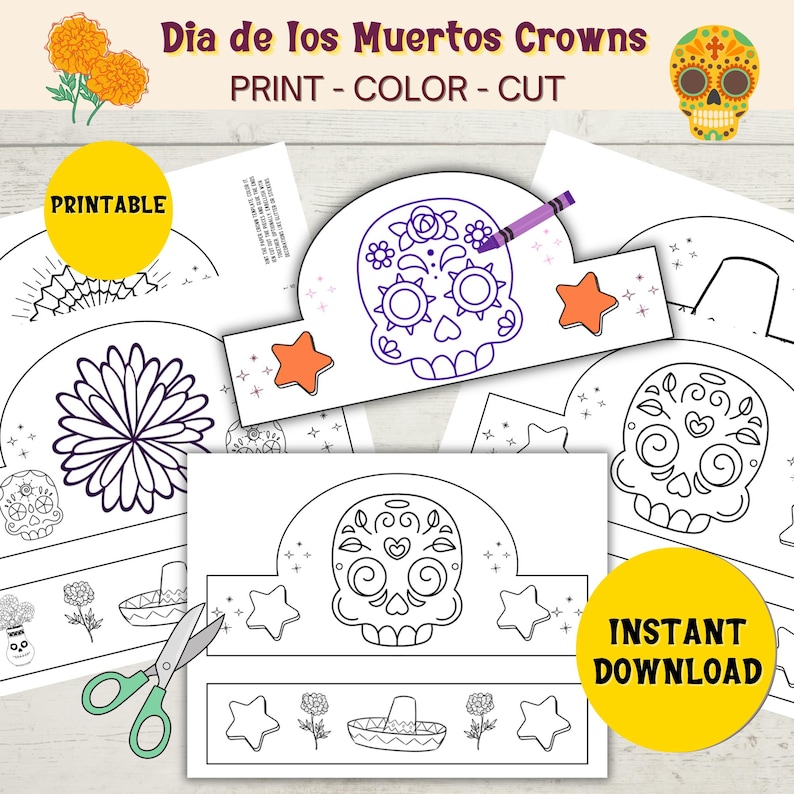 Dia De Los Muertos Paper Crown Activity for Kids – 6 Festive Designs ...