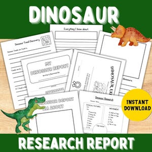Mall för dinosaurieforskningsrapport - Dinosaurierapportprojekt för barn - Utskrivbart arbetsblad för barn - Mall för vetenskapsprojekt - Roligt lärande