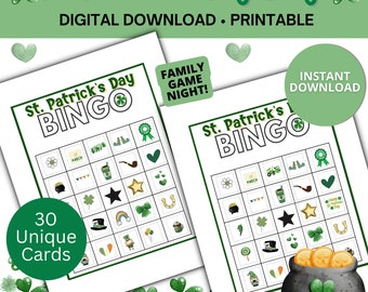BINGO del Día de San Patricio / Juego para niños y adultos, Actividad familiar /Juego de aula de San Patricio /Bingo de San Patricio / Bingo imprimible PDF
