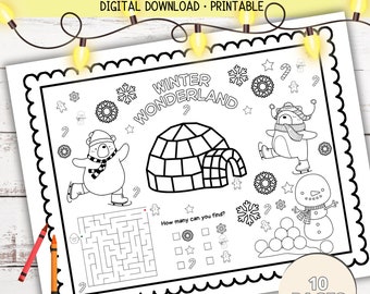 Winter Activity Placemat | Kids  Holiday Crafts | Winter DecorPrintable | Christmas Activities for Kids, Christmas Coloring