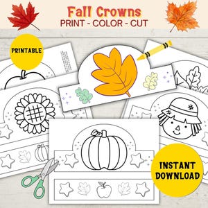 Fall Season Paper Crown Activity For Kids, Thanksgiving DIY Printable Hat, Autumn Themed Fun For Preschool and Kindergarten
