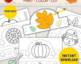 Fall Season Paper Crown Activity For Kids, Thanksgiving DIY Printable Hat, Autumn Themed Fun For Preschool and Kindergarten