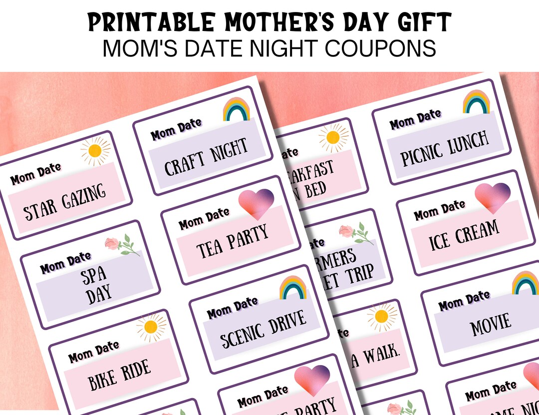 Mother's Day Coupon Book Mom Date Coupons for Mother's Day, Gift From