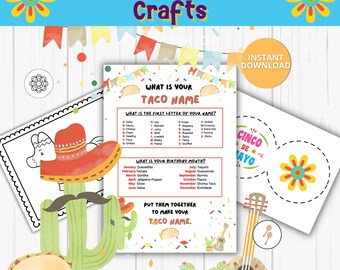 Cinco De Mayo Crafts | Shaker Craft | Kids Cinco De Mayo | What's Your Taco Name Game |Family Activity, Holiday Classroom Craft