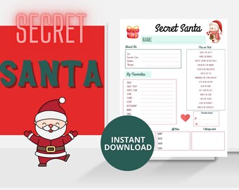 Secret Santa Questionnaire Printable, Gift Exchange Questionnaire, Christmas Party, Work Secret Santa