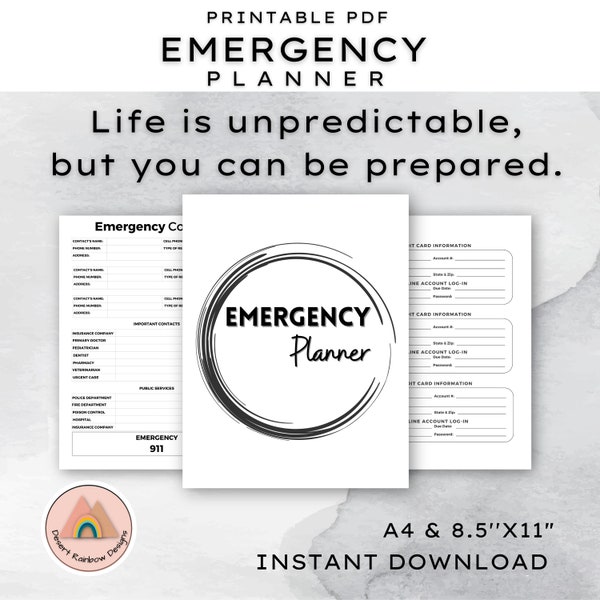 Emergency Planner | Emergency Binder Printables PDF | Family Emergency Binder | Printable What If Planner