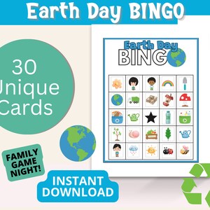 Earth Day Bingo Printable Game | Earth Day Game,  Earth Day Printable, Earth Day Party Game, Earth Day Party Game for Kids & Adults