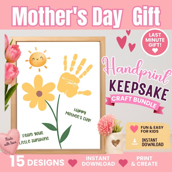 Mother’s Day Handprint Craft for Kids – Printable Gift for Mom & Grandma - Preschool Keepsake Art Bundle