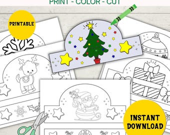 Christmas Paper Crown Activity For Kids, Holiday DIY Printable Hat for Kids -  Kids Craft Template - Fun Holiday Classroom Activity
