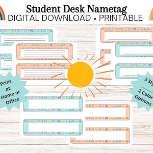 Rainbow Desk Name Tag| Student Desk Name Tag Printable | Desk Decoration, Classroom Desk Back to School Desk Name Plate