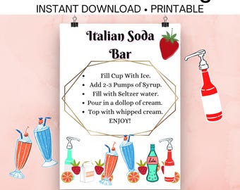 Italian Soda Bar Sign | Dirty Soda Printable | Make Your Own Soda Station | Summer Party Bar Sign