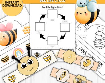 Bijenlevenscyclusbundel, Montessori-activiteiten, Natuurstudiemateriaal, Afdrukbaar leerpakket, Homeschool Science, Educatief plezier, Afdrukbaar leerpakket, Montessori-activiteiten