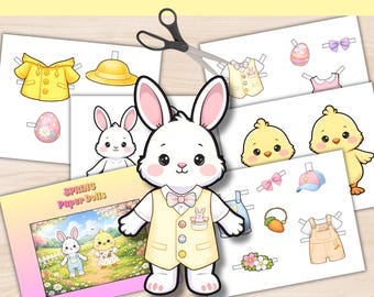 Spring Easter Paper Dolls Printable – Bunny & Chick Dress Up Set – Kids Cut and Play Activity – Instant Download PDF