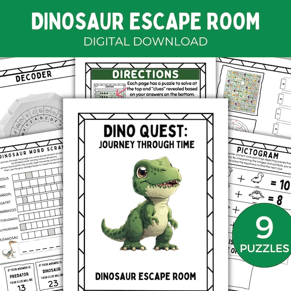 Dinosaur Escape Room for kids. Printable Party Game, Dinosaur Games, Family Game Night Activity, Birthday Escape Room Game