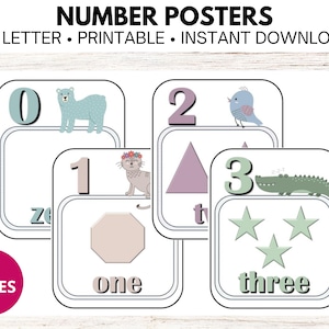 Classroom Number Posters | Math Posters | Homeschool, Preschool, Kindergarten, First Grade BOHO Classroom Decor | Number Flashcards