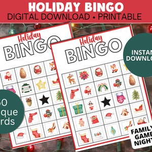 Holiday BINGO Game for Kids and Adults, Christmas Family Activity, Holiday Classroom Game, Family Game Night