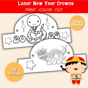 Lunar New Year Crown Craft - Chinesisches Sternzeichen Stirnband - Lustige Kinderaktivität - Jahr der Schlange zum Ausdrucken