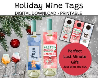 Holiday Wine Bottle Gift Tag, Christmas Wine Gift, Last Minute Hostess Gift