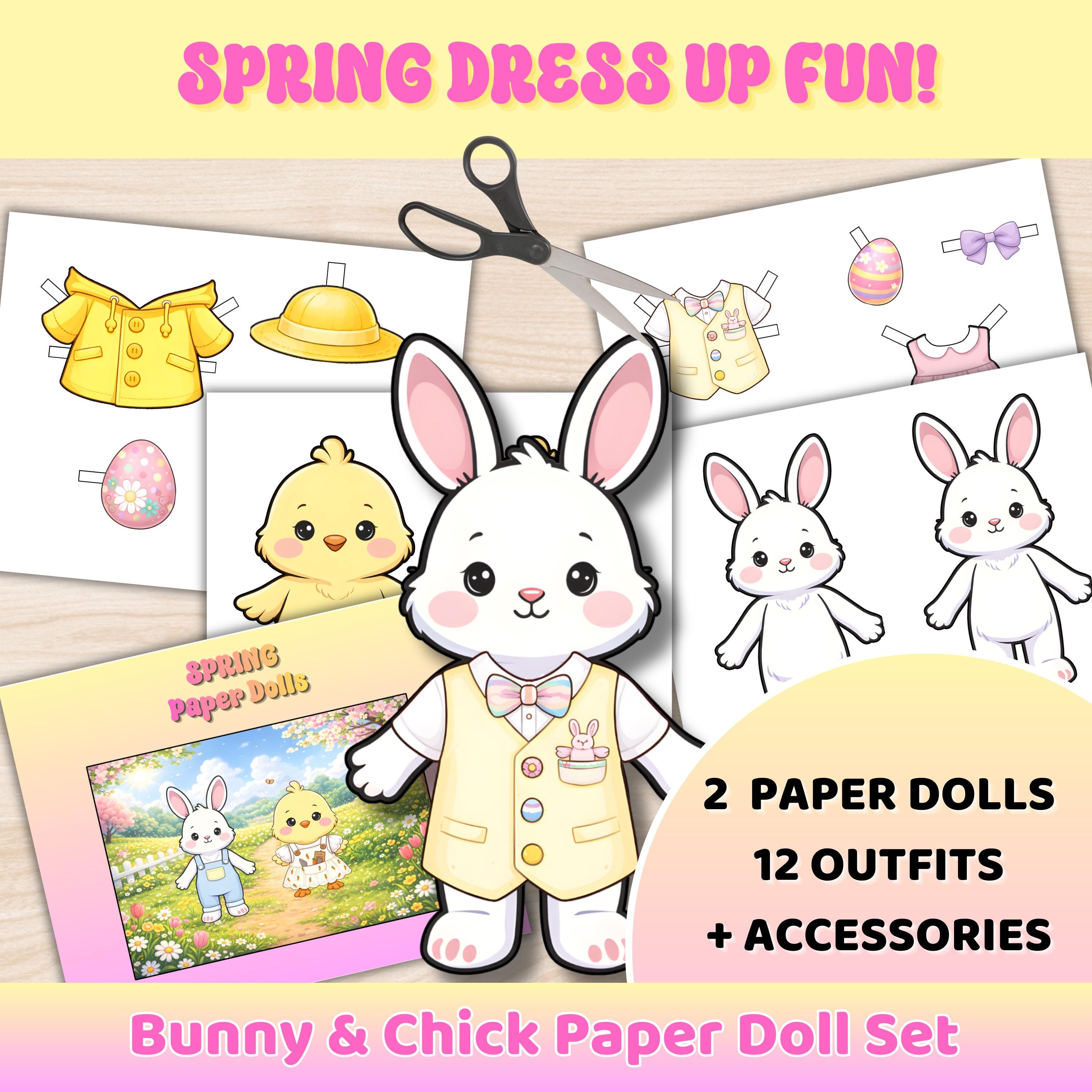 Spring Paper Dolls Spring Easter Paper Dolls Printable – Bunny & Chick Dress up Set – Kids ...