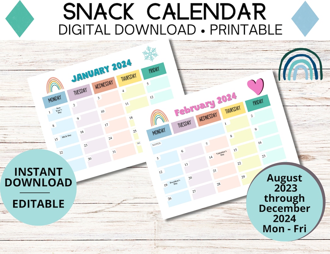 EDITABLE SNACK CALENDAR 20232024 Etsy