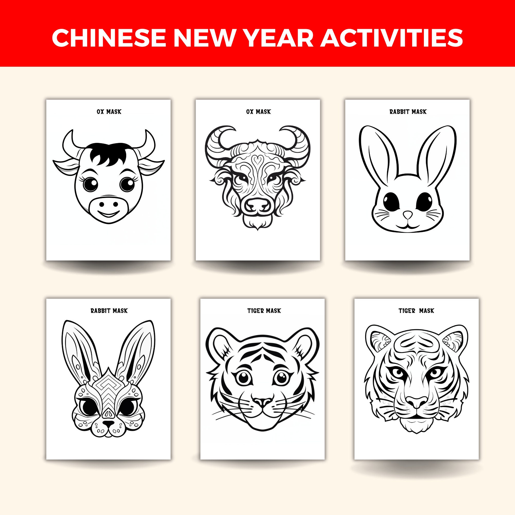 Lunar New Year Dragon Masks Printable | Chinese Zodiac Paper Masks ...
