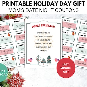 Cupones imprimibles para mamás en Navidad, libro de cupones para las fiestas, obsequios de los niños, boletos para un obsequio