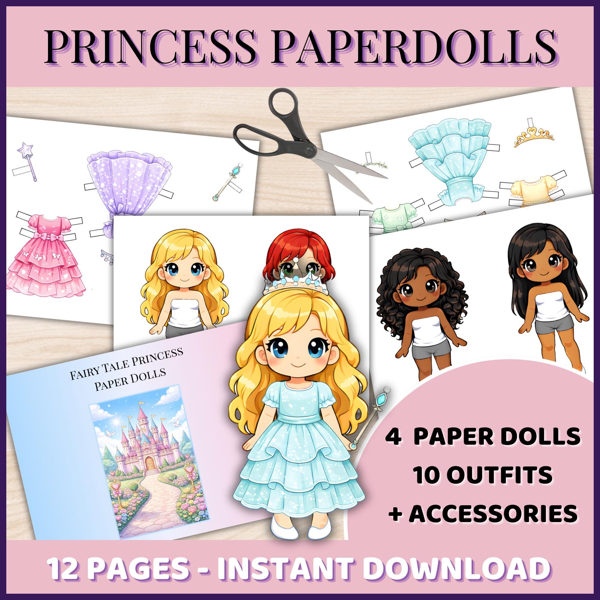 Princess Paper Doll Printable – Chibi Dress up Craft for Girls Ages 5 ...