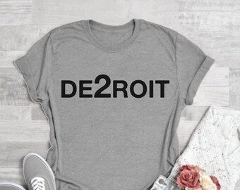 DE2ROIT T-shirt léger sérigraphié drôle - T-shirt unisexe graphique personnalisé lifestyle, sweat à capuche pour couple, T-shirt sweat-shirt Detroit