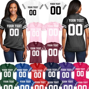 Kundenspezifisches Team-Trikot, FRAUEN-Mesh-Polyester-Material-Jersey, Name des Teamnamen-Front-Rückseite-Druck, Super Bowl-Team-Jersey-Fußballtrikot