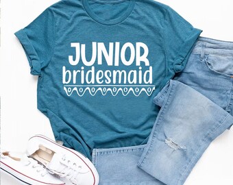 Junior Bridesmaids Printed Fashionable T-Shirt - Comfortable Graphic Casual Soft Tee - Round Neck Summer Tees - Trendy Cotton T-Shirts
