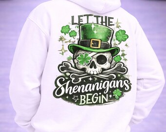 St Patricks Day-dödskallehuvtröja, låt upptågen börja-huvtröja, rolig irländsk huvtröja, lyckosam shamrock-dödskallehuvtröja, unisex-huvtröja