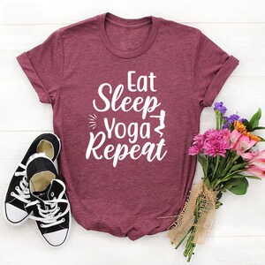 Eat Sleep Yoga Repeat Printed Comfortable TShirt - Trendy Washable Graphic Casual Soft Stuff Tee - Fashionable Round Neck Summer Custom Tees