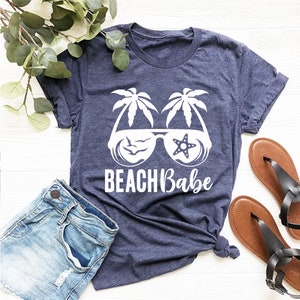 Beach Babe Fashionable Printed T-Shirt - Washable Graphic Casual Soft Stuff Tee - Round Neck Summer Custom Tees - Stylish Cotton T-Shirts