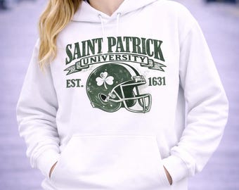 St Patricks Day Football Shirt, Irish Football Shirt, Lucky Shirt, Vintage Shamrock Football Tee, Game Day Shirt, Unisex Hoodie Sweatshirt