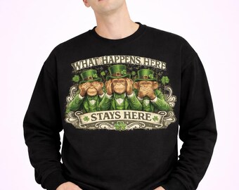 Rolig St Patricks Day-hoodie, det som händer här stannar här-hoodie, Lucky Shamrock-hoodie, St Patricks Day-hoodie, unisex hoodie