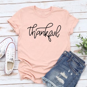 Thankful Printed Comfortable Summer T-Shirt - Trendy Fashionable Soft Stuff Clothing - Stylish Graphic Round Neck Washable Cotton Shirts