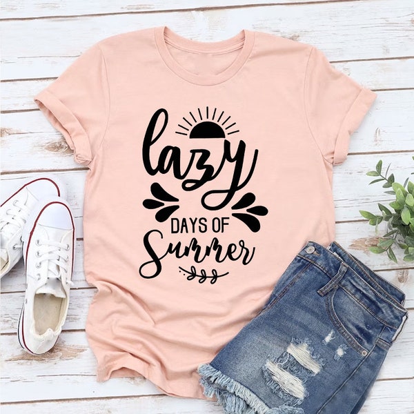 Lazy Days Of Summer Fashionable Printed T-Shirt - Washable Graphic Casual Tee - Round Neck Summer Tees - Comfortable Cotton T-Shirts