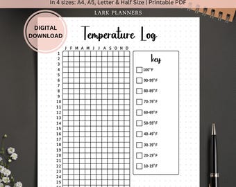 Temperature Log Printable Journal Page, Weather Tracker, Bullet Journal Planner Page, Weather Log Track Temperature Fahrenheit and Celsius