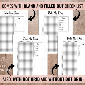 May include: Four printable pages with a grid and a key for rating your day. The pages are labeled "Rate My Day" and include the months of the year. The key includes a 5-star, 4-star, 3-star, 2-star, and 1-star rating system.