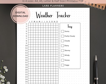 Weather Tracker Printable Journal Page, Journal Template, Planner Page, Track Weather Log, Yearly Weather Tracker, Bullet Journal Idea