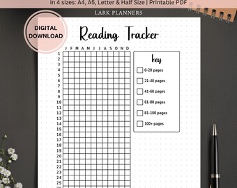 Reading Tracker, Daily Habit Tracker, Printable Journal Page, Reading Journal, Yearly Tracker, Printable Planner, Reading Log, Book Journal