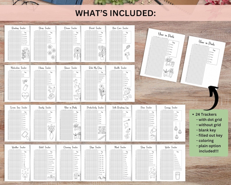 2026 Journal Bundle Planner Printable, Premade Bullet Journal Pages, Yearly Monthly Trackers, Habit Mood Trackers, Bujo Pages, Journal Kit image 4