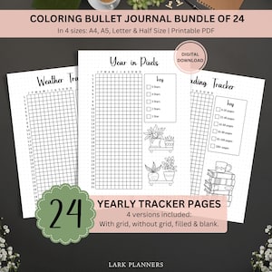 Yearly Tracker Bundle, Printable A5 Planner Inserts, Habit Trackers, Premade Bullet Journal Pages, Bujo, Mood Trackers, Printable Planner